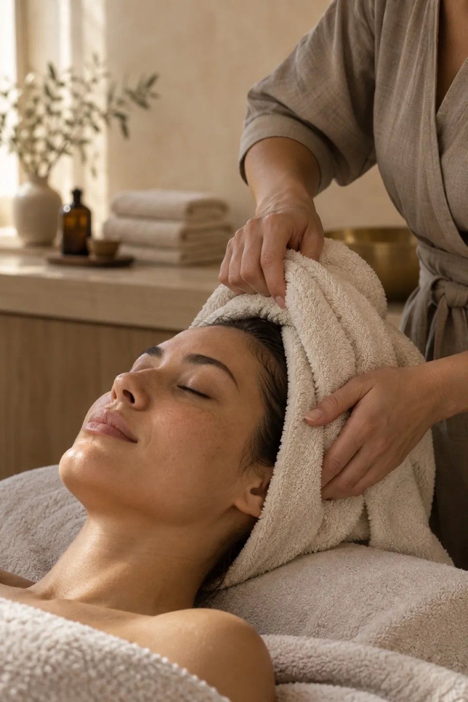 A guest resting during a warm towel ritual