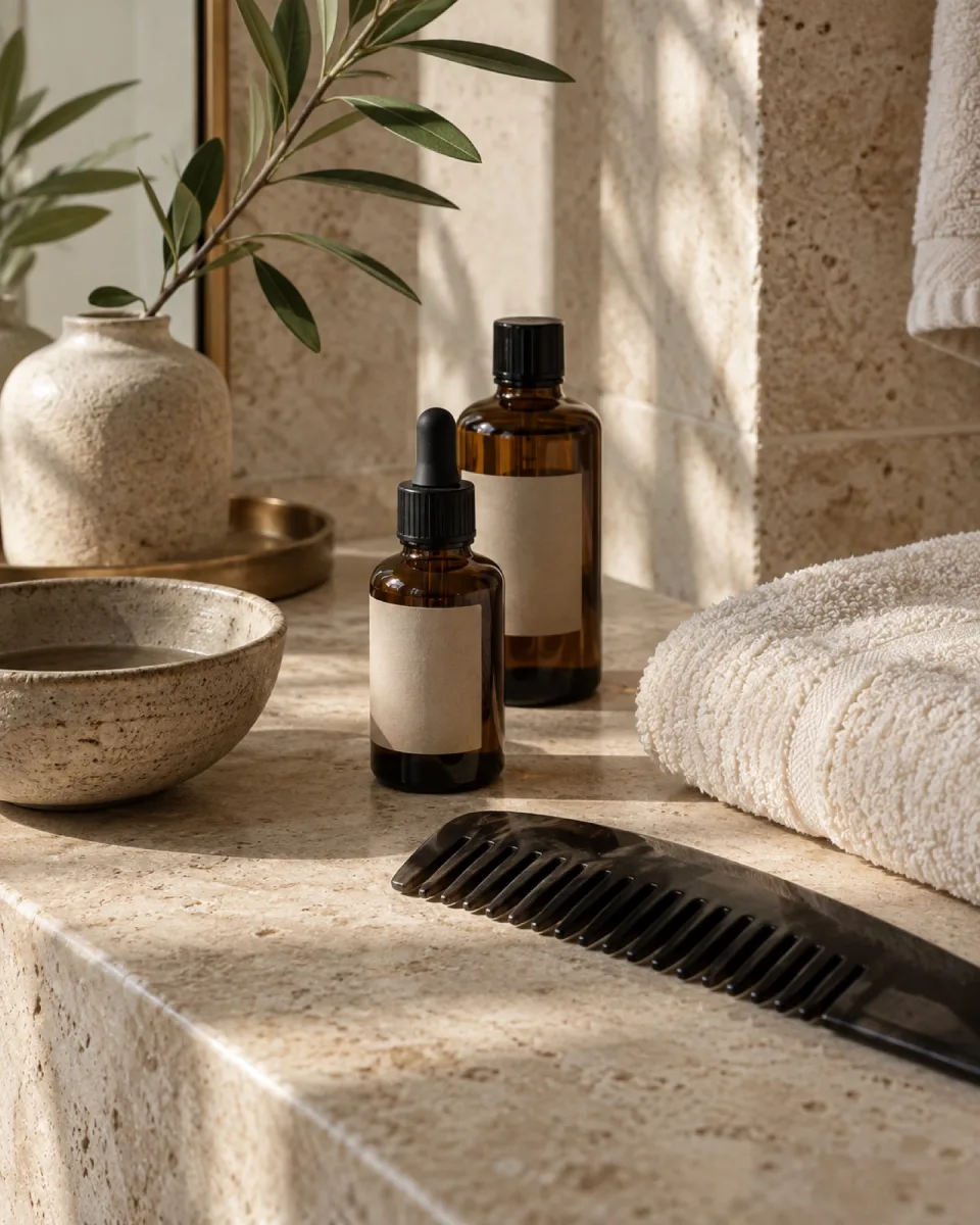 Botanical bottles and scalp-care essentials